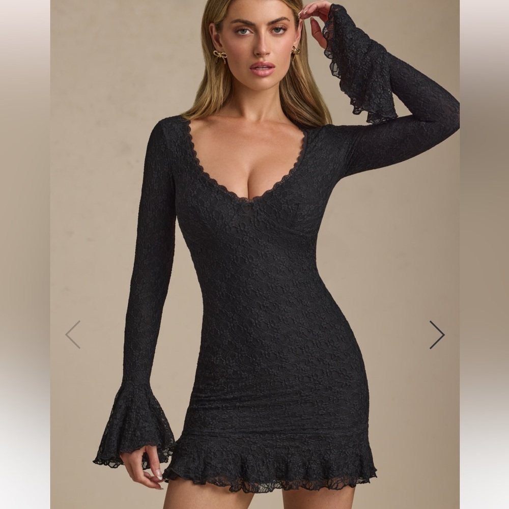Oh Polly Black Lace Long Sleeve Dress